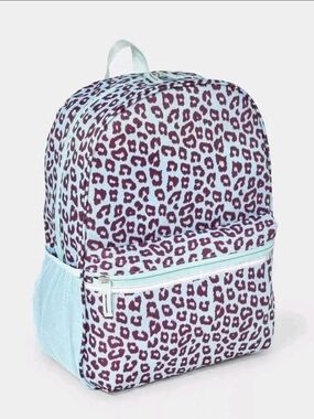 Kids Leopard Print Backpack in Light Blue